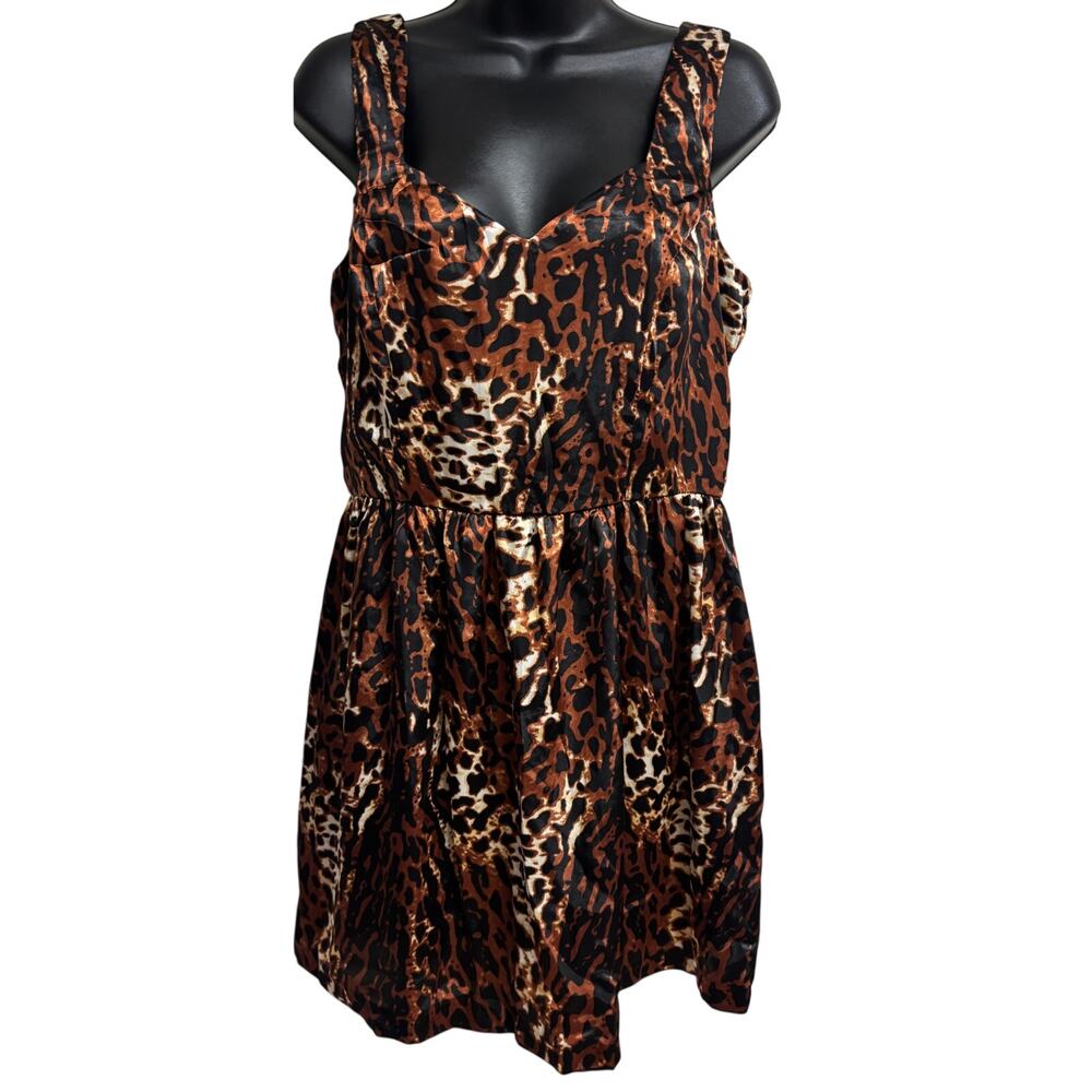 Alyn Paige Women Fit Flare Dress Size  11 12 Sleeveless Brown Black Animal New